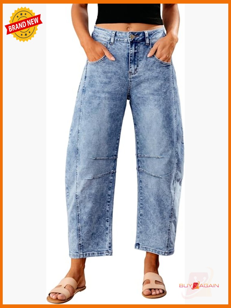 High Waist Wide Leg Baggy Cropped Barrel Jeans Women Trendy Stretch Denim